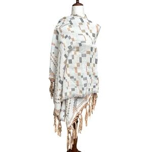 South Western Print Knit Shawl With Faux Suede Fringe 29X80, NWOT